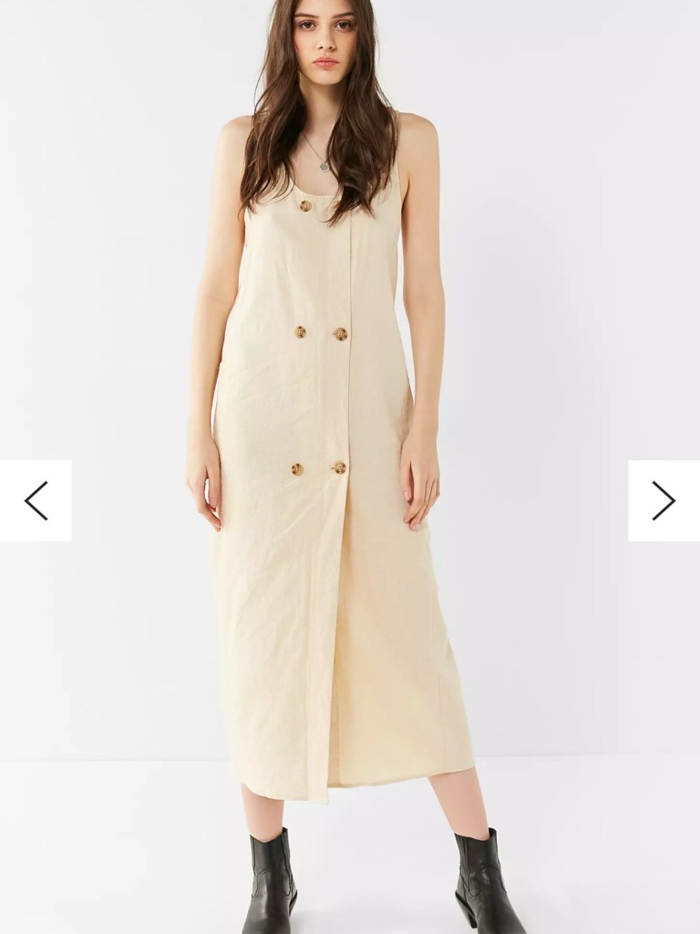 Urban outfitters Cream Beige Delia Double-Breasted Linen blend Midi Dress XS‎